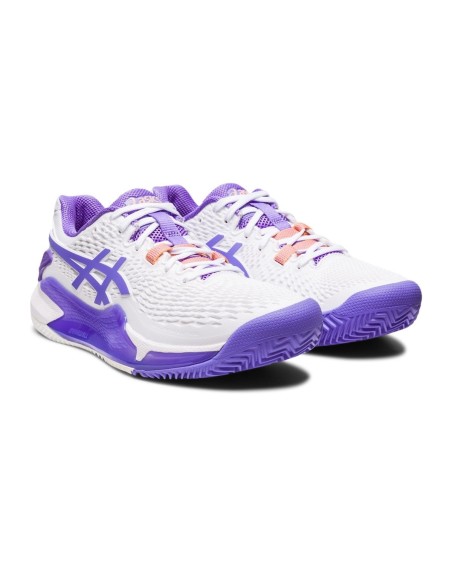 Asics Gel Resolution 9 Clay Blanco Morado Mujer 1042a224-101 | Ofertas de pádel